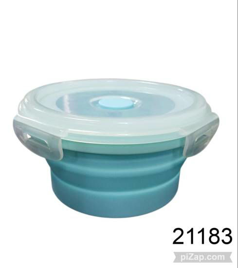 Imagen de TUPPER DE SILICONA PLEGABLE REDONDO CON TAPA TRABA 12CM DIAMETRO X 6 CM DE ALTO 1.26